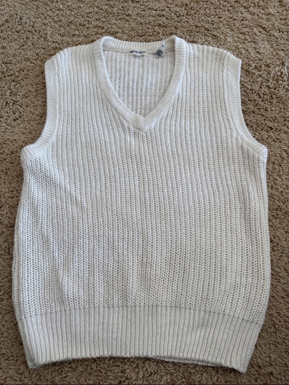 Saturdays Womens Creamy White V-Neck Knit Sweater Vest, sz L